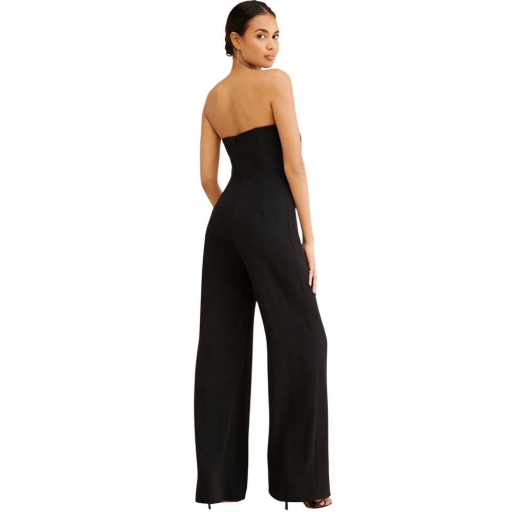 Amanda Uprichard strapless puzzle jumpsuit black elegant formal wide leg Large - Picture 6 of 14